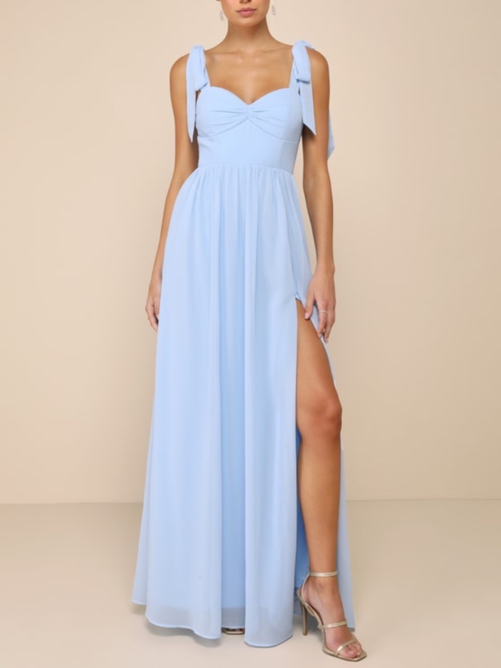 Lulus Radiant Charisma Light Blue Chiffon Ruched Tie-strap Maxi Dress - Size S